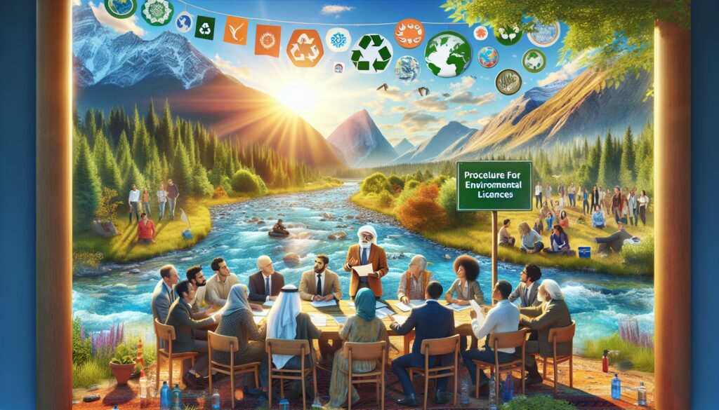 Reunión sobre licencias ambientales junto a un río.