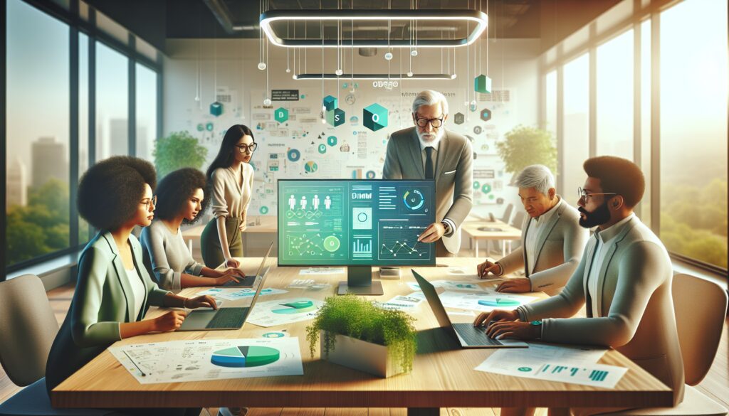 Reunión de trabajo con gráficos y diagramas