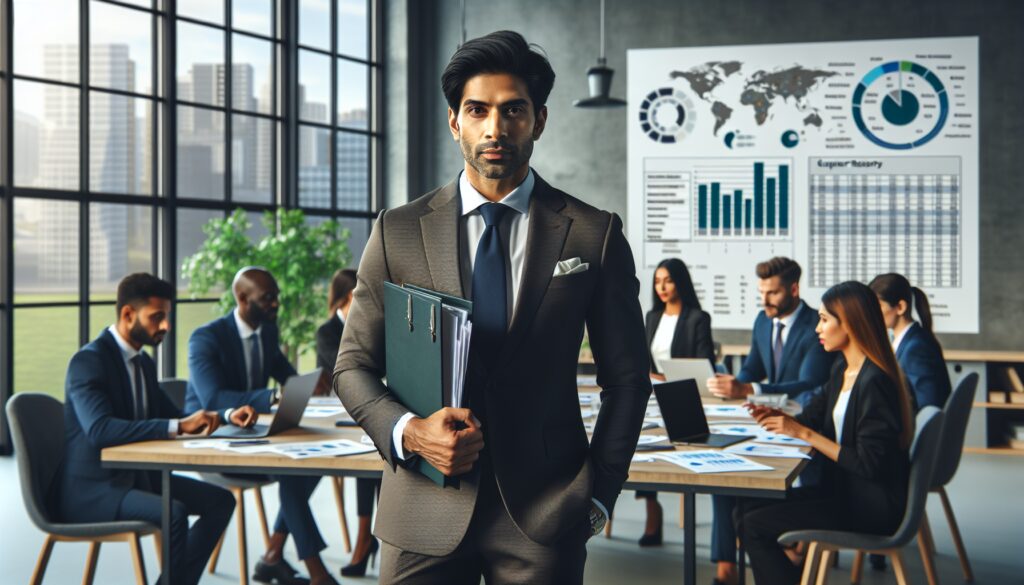 Reunión de negocios en oficina moderna.