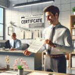 Entrega de certificado en oficina moderna.