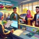 Cliente compra coche en concesionario, firma papeleo.