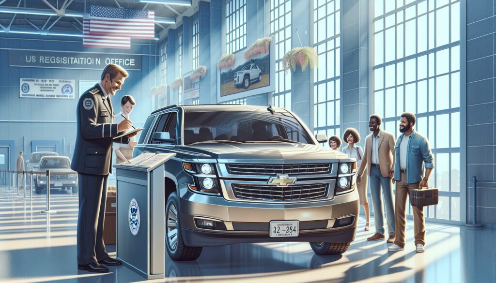 Oficial revisando documentos de un vehículo en oficina