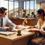 Reunión en oficina, hombre y mujer sonrientes.