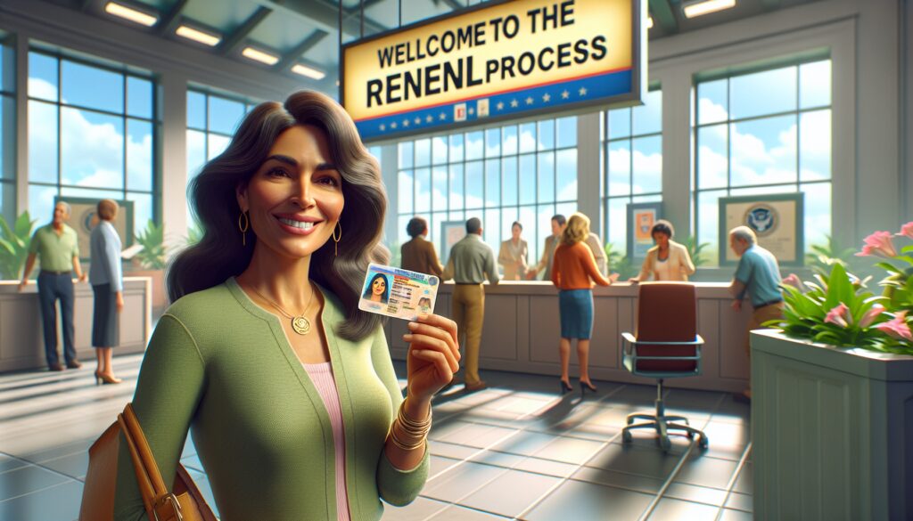 Mujer sonriente con tarjeta de identificación.