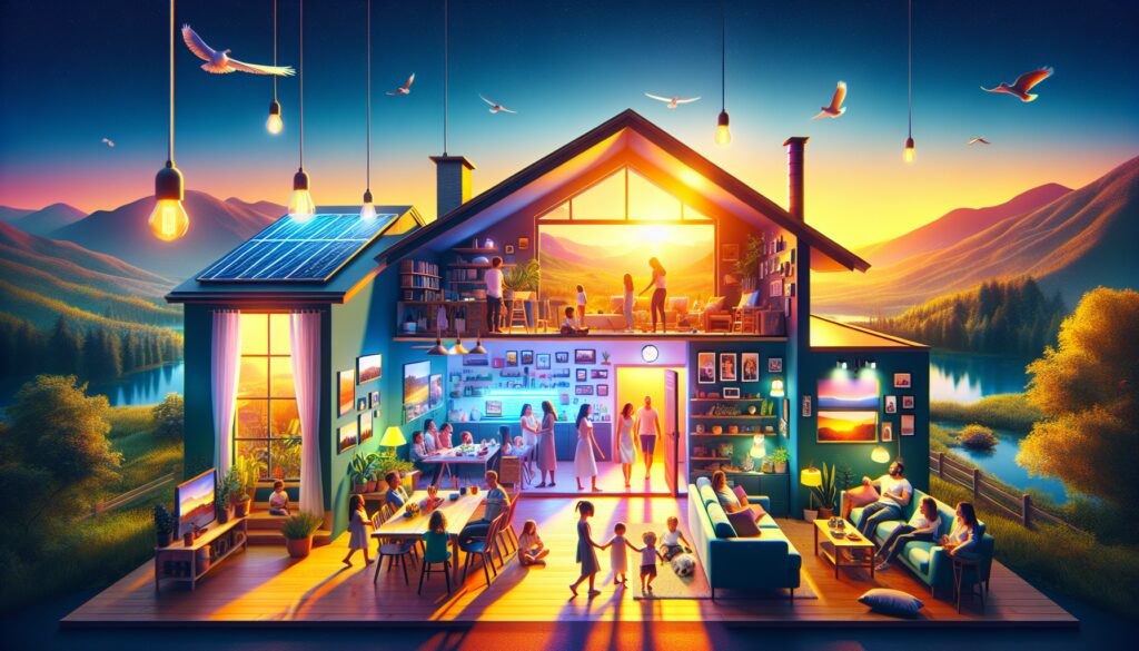 Casa moderna en el campo con paneles solares.