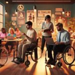 Personas en sillas de ruedas en aula de formación