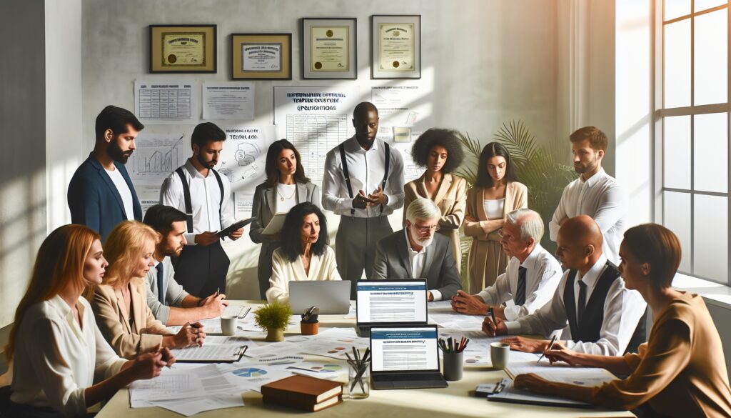 Reunión de equipo analizando documentos y gráficos.