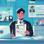 Hombre en oficina con documentos y computadora.