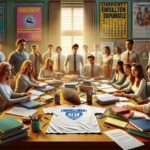 Grupo de estudiantes en una reunión escolar.