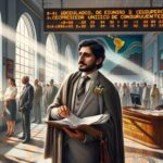 Personas leyendo en una oficina gubernamental.