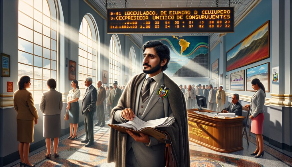 Personas leyendo en una oficina gubernamental.