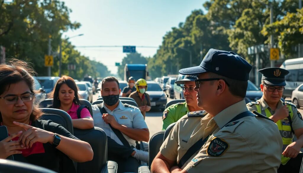 Personas en coche descapotable entre tráfico urbano