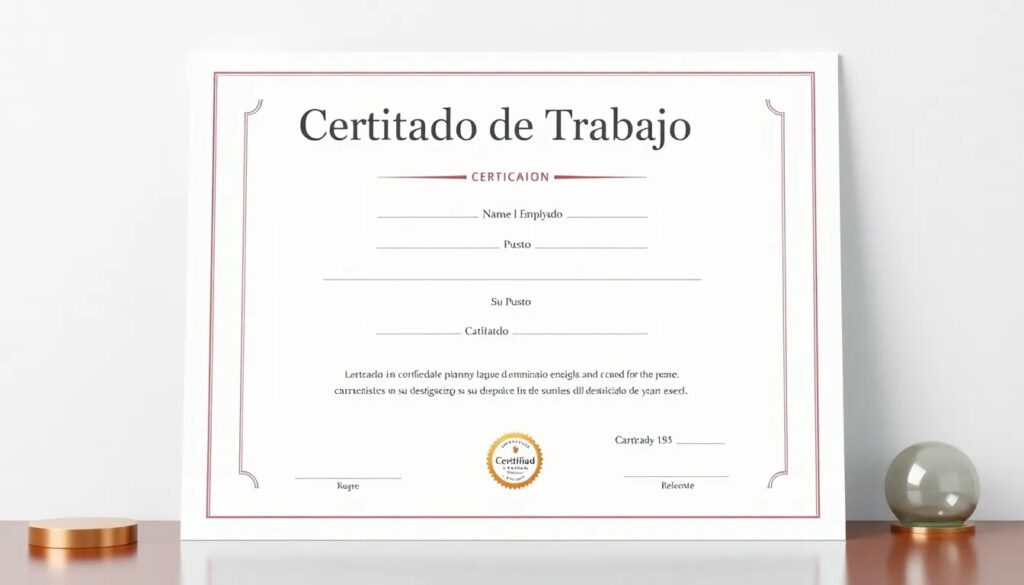 Certificado de trabajo en un marco blanco.