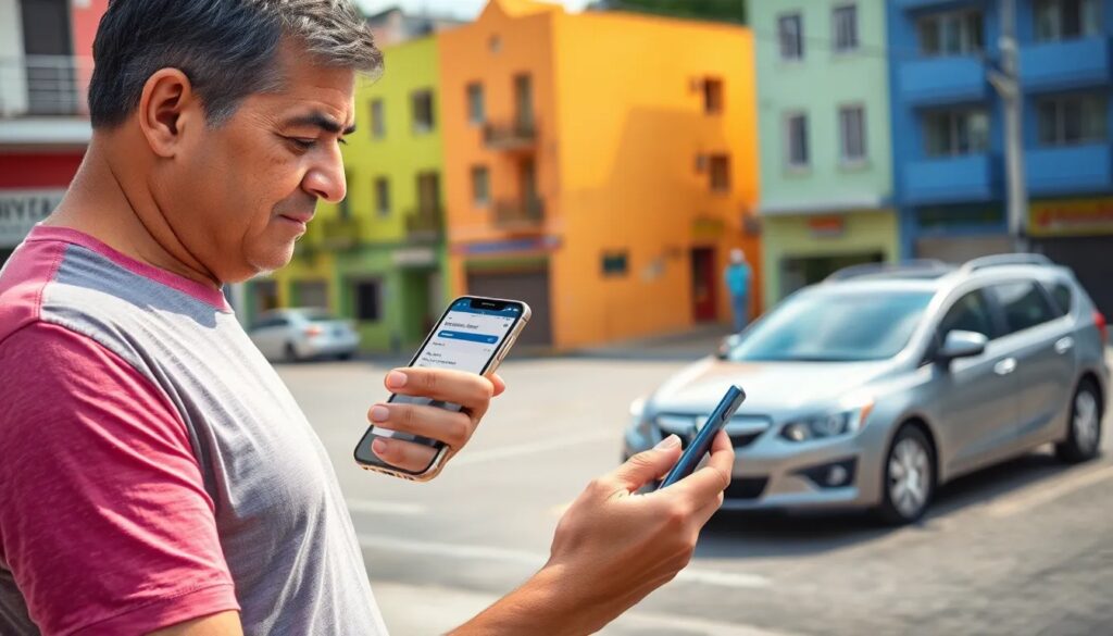 Hombre usando dos móviles en la calle