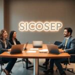 Reunión de negocios en oficina moderna.