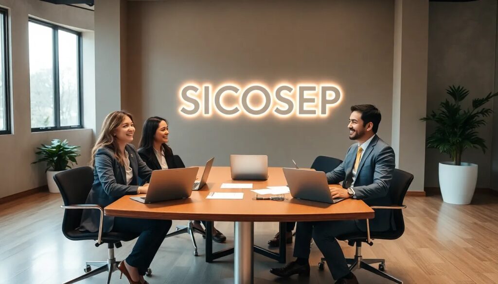 Reunión de negocios en oficina moderna.
