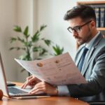 Hombre revisando documentos en oficina moderna