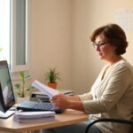 Mujer trabaja en ordenador desde casa