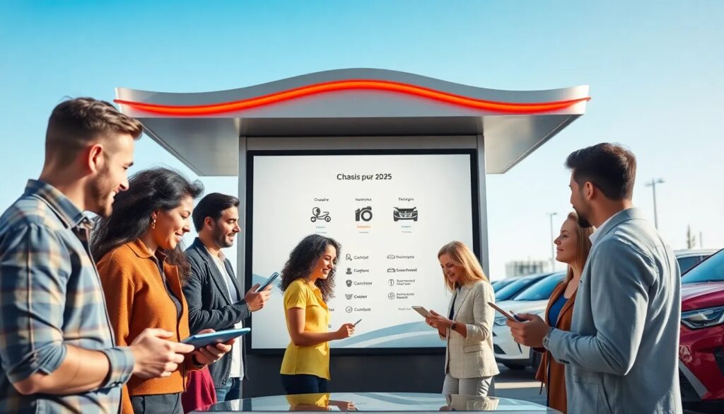 Personas reunidas viendo presentación de coches eléctricos.
