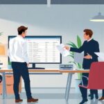 Reunión de oficina con presentación en pantalla