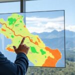 Persona interactuando con mapa digital colorido.