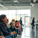 Personas esperando en sala de oficina moderna
