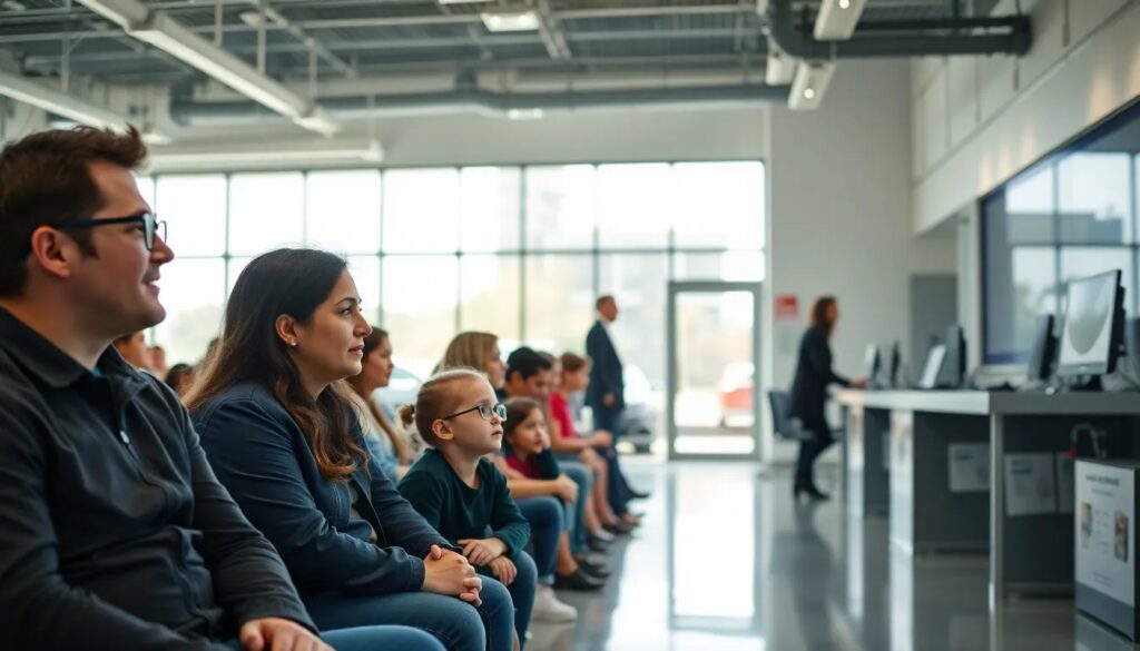 Personas esperando en sala de oficina moderna
