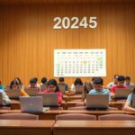 Estudiantes con portátiles en aula futurista, año 20245.