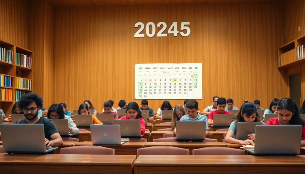 Estudiantes con portátiles en aula futurista, año 20245.