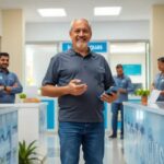 Personas trabajando en oficina moderna.