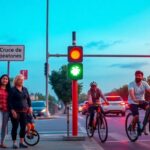 Cruce de peatones y ciclistas, semáforo en verde.