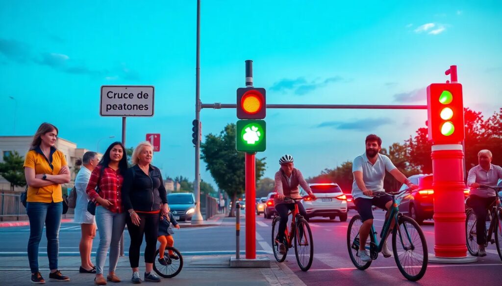 Cruce de peatones y ciclistas, semáforo en verde.