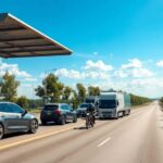 Tráfico en carretera con motos y coches.