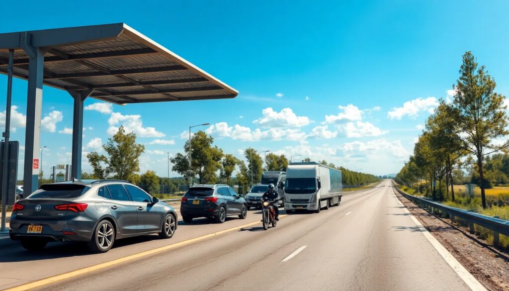 Tráfico en carretera con motos y coches.