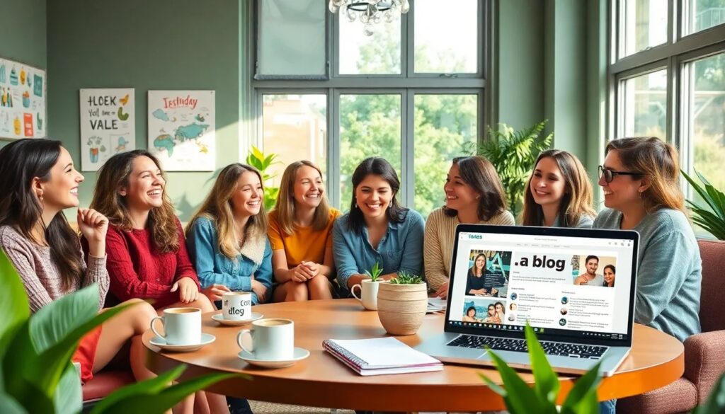 Reunión de mujeres con portátil en mesa