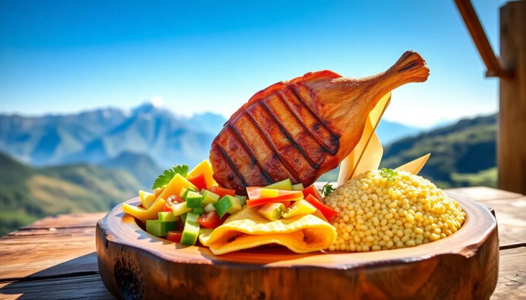 Plato de carne asada con verduras y couscous