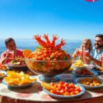 Personas disfrutando comida en una terraza