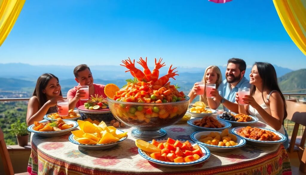 Personas disfrutando comida en una terraza