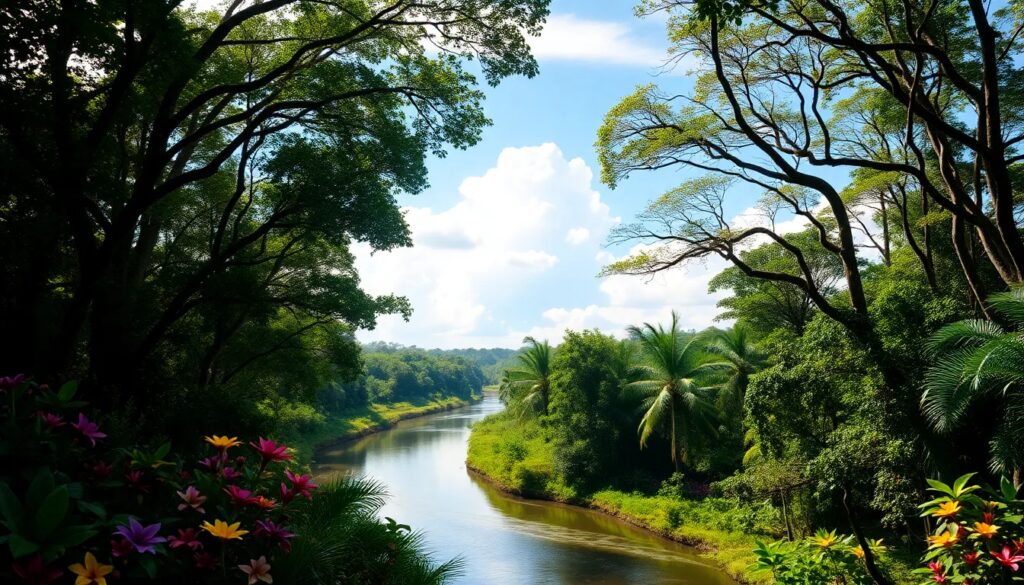 Río serpenteante entre abundante vegetación tropical.