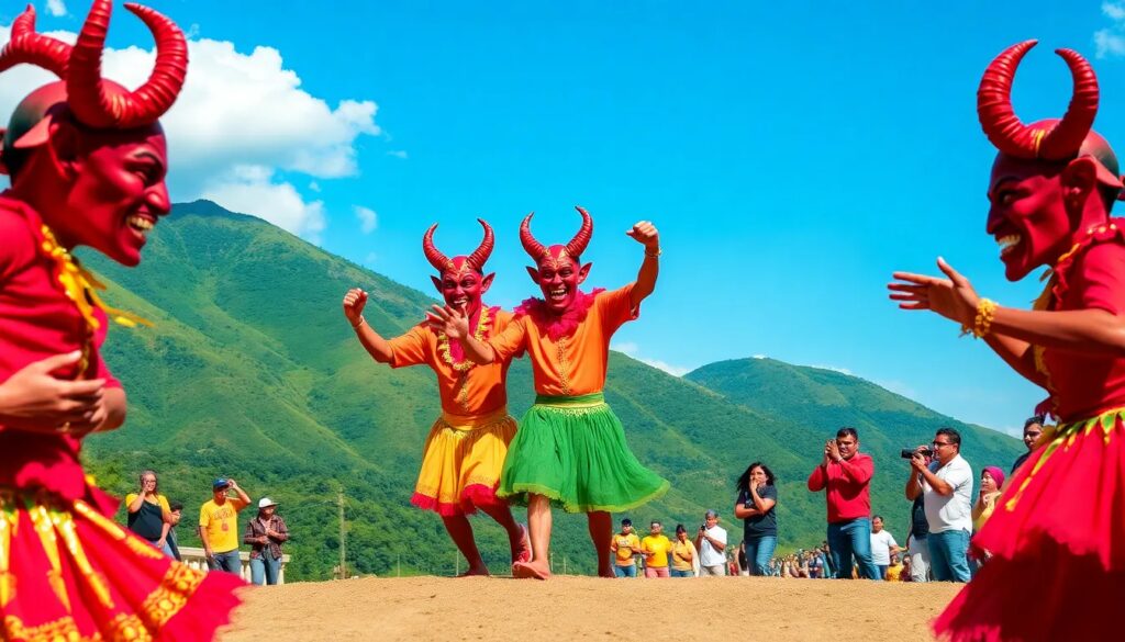 Baile tradicional de Diablos en las montañas.