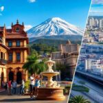 Ciudad comparada con paisaje montañoso y urbano